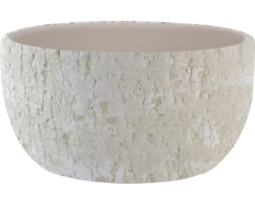 Okrúhly kvetináč so štruktúrovaným povrchom v kamennom vzhľade.