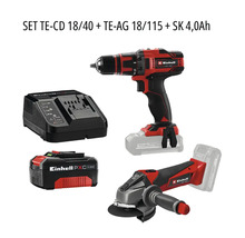 Sada akumulátorového vŕtacieho kladiva Einhell s nabíjačkou, akumulátorom a uhlovou brúskou