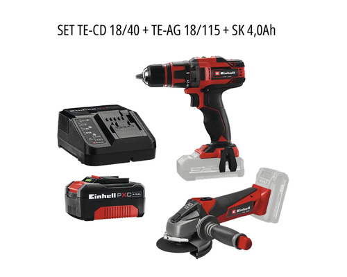 Sada akumulátorového vŕtacieho kladiva Einhell s nabíjačkou, akumulátorom a uhlovou brúskou