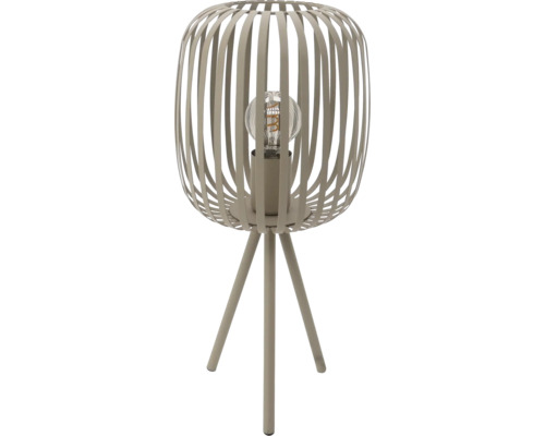 Stolná lampa s tienidlom z lamiel a trojnohým statívom