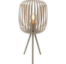 Stolná lampa s kovovým lamelovým tienidlom a statívovou základňou