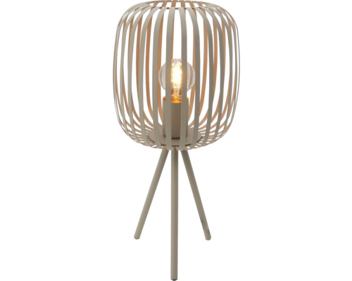 Stolná lampa s kovovým lamelovým tienidlom a statívovou základňou