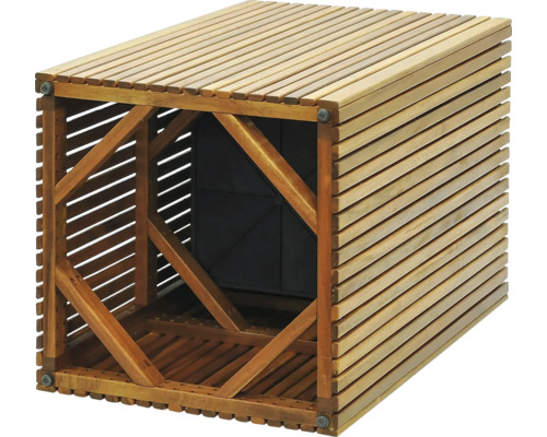 Drevený box s lamelovou štruktúrou na vonkajšie skladovanie