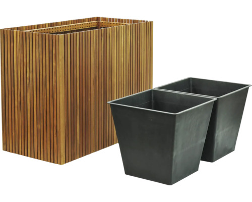 Drevený kvetináč s dvoma vložkami pre rastliny