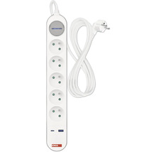 Predlžovací kábel so šiestimi zásuvkami a USB portami