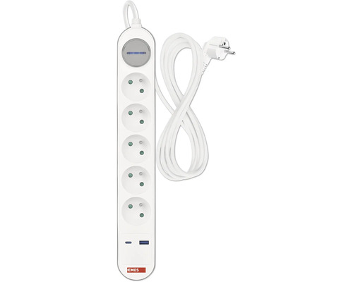 Predlžovací kábel so šiestimi zásuvkami a USB portami