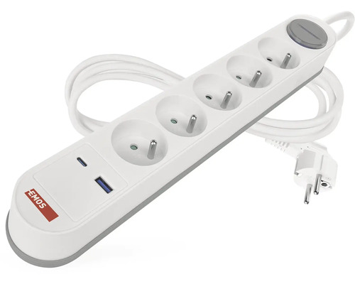 Predlžovací kábel so štyrmi zásuvkami a dvoma USB portami