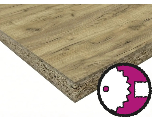 Drevotriesková doska s dreveným dekorom a symbolom služby rezania