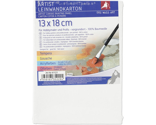 Kartón s plátnom, 13 krát 18 centimetrov, vhodný pre temperu, kvaš, akrylové farby a olejové farby