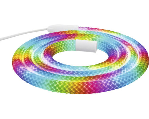 Flexibilný LED svetelný had s farebnými dúhovými farbami, zrolovaný.