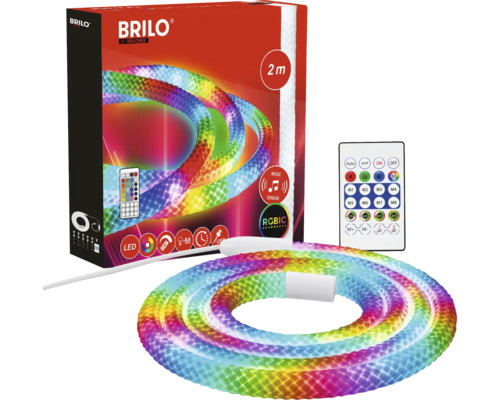 BRILO LED pásik RGBIC, dĺžka 2 metre, vrátane diaľkového ovládania a hudobného senzora, USB pripojenie, viacfarebné osvetlenie.