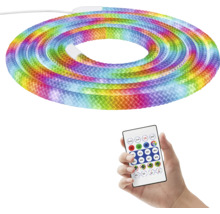 Flexibilný LED svetelný had v dúhových farbách s diaľkovým ovládaním na nastavenie farieb a svetelných efektov.