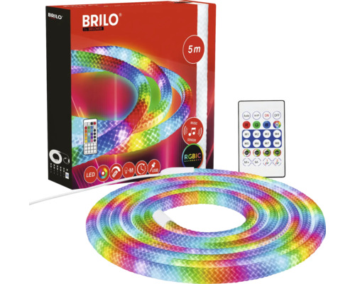 Brilo LED svetelný had, 5 metrov, RGBIC, vrátane diaľkového ovládania, USB pripojenia a hudobného senzora.