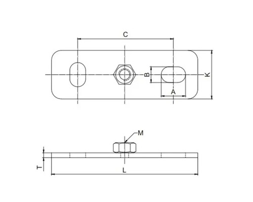 Technický výkres upevňovacej dosky s rozmermi