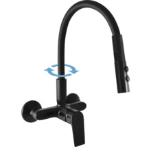Čierna kuchynská batéria s flexibilným výtokom a indikátorom rozsahu otáčania