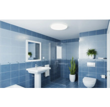 Svetlá kúpeľňa so sprchou, umývadlom, zrkadlom a toaletou