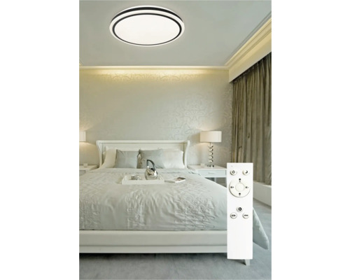Spálňa s okrúhlym LED stropným svietidlom a diaľkovým ovládaním