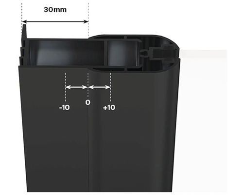 Detailný pohľad na čierny profil s rozmermi
