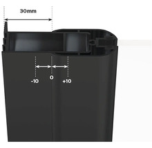 Detailný pohľad na čierny profil s rozmermi