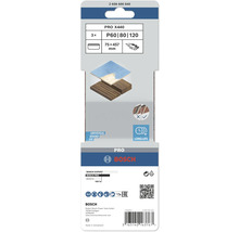 Sada brúsnych pásov Bosch PRO X440, zrnitosť P60, P80 a P120, rozmer 75 x 457 milimetrov