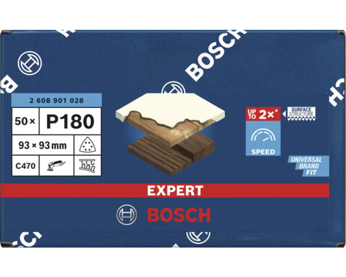 Brúsne papiere Bosch Expert, zrnitosť P180, 93 x 93 milimetrov, 50 kusov