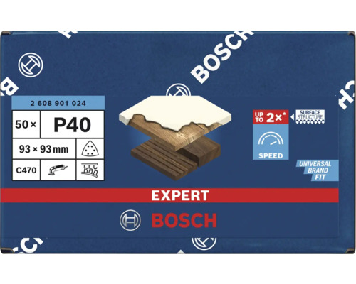 Brúsne papiere Bosch Expert, 50 kusov, zrnitosť P40, 93x93 milimetrov