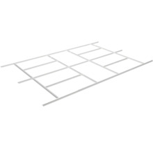 Mriežková konštrukcia pre podhľady z bielych kovových profilov.