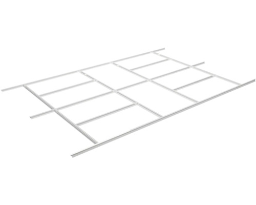 Mriežková konštrukcia pre podhľady z bielych kovových profilov.