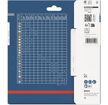 Zadná strana obalu Bosch Expert s tabuľkou kompatibility materiálov, bezpečnostnými symbolmi a Bosch Logo.