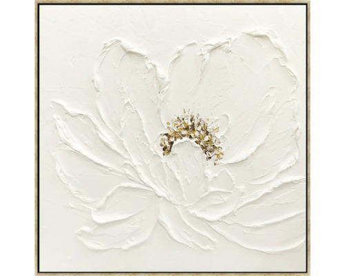 Obraz s bielou kvetinou a zlatými akcentmi v ráme