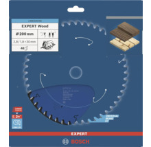 Pílový kotúč Bosch Expert Wood s priemerom 200 milimetrov, 48 zubami a technológiou Carbide pre dlhú životnosť pri práci s drevom.