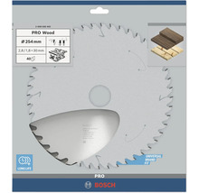 Pílový kotúč Bosch PRO Wood, priemer 254 milimetrov, 40 zubov, na drevo, Universal Brand Fit, dlhá životnosť, Bosch Logo.