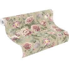 Vliesová tapeta s veľkým kvetinovým vzorom ruží a dahlianov vo vintage štýle.