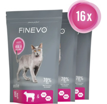 Tri balenia krmiva pre mačky Finevo s teľacím mäsom a prísadami, 16 kusov