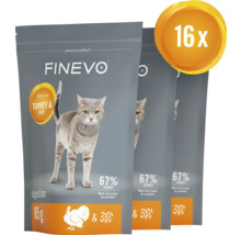 Tri balenia krmiva pre mačky Finevo s morčacím mäsom a ryžou, 16 kusov