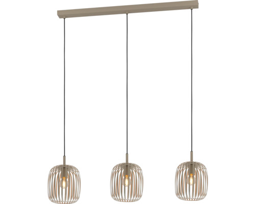 Závesná lampa s tromi tienidlami z drevených lamiel