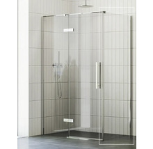 Sprchovací kút so sklenenými dverami a batériou v kúpeľni