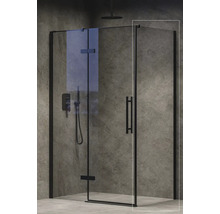 Sprchovací kút s čiernym rámom a čírym sklom