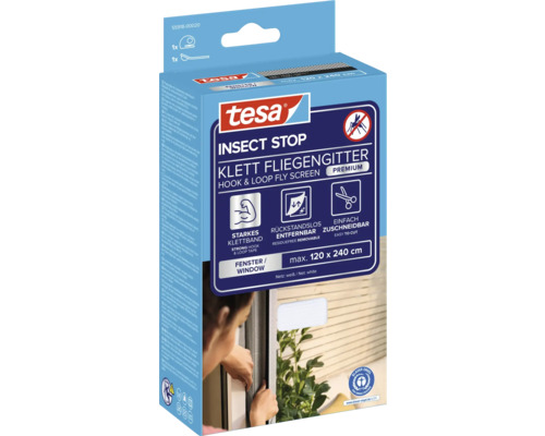 Tesa Insect Stop Klett sieť proti hmyzu so silnou páskou na suchý zips, bezo zvyškov odstrániteľná a ľahko strihateľná, maximálna veľkosť 120 x 240 cm