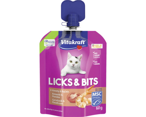 Vitakraft Licks & Bits maškrta pre mačky s krevetami a paradajkami v 60-gramovom balení