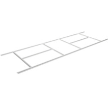 Kovový podlahový rám pre záhradné domčeky, obdĺžniková konštrukcia s priečnymi výstuhami pre stabilitu.