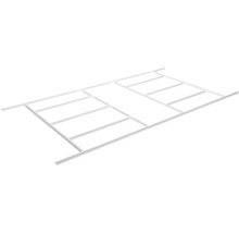 Biely kovový rám pre regálové systémy s tromi segmentmi.