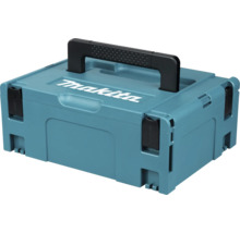 Systémový kufor Makita MAKPAC z plastu s čiernou rukoväťou a zacvakávacími uzávermi.