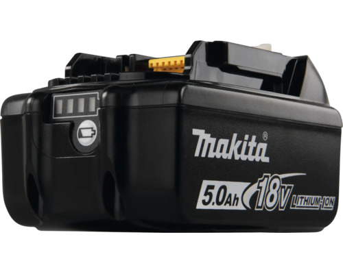 Akumulátor Makita 18 Voltov 5,0 Ampérhodín Lithium-Ion s indikátorom stavu nabitia.