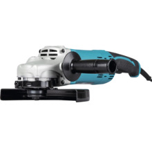 Elektrická uhlová brúska s bočnou rukoväťou, ochranným krytom a napájacím káblom.