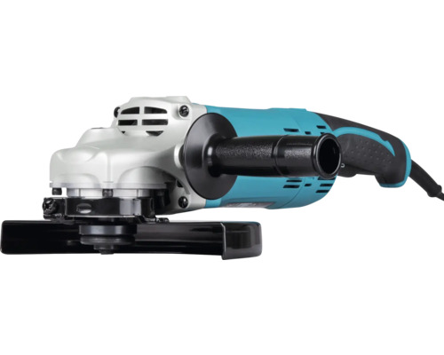 Elektrická uhlová brúska s bočnou rukoväťou, ochranným krytom a napájacím káblom.