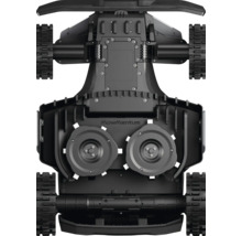 Spodná strana robotickej kosačky MowMentum s reznými nástrojmi a pásovým pohonom