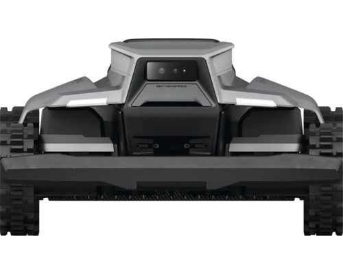 Pohľad zozadu na robotickú kosačku s pásovým pohonom a 360-stupňovým Vision Fence.