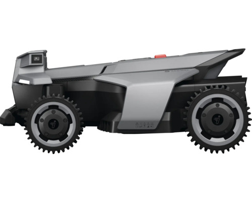 Sivá robotická kosačka s veľkými kolesami