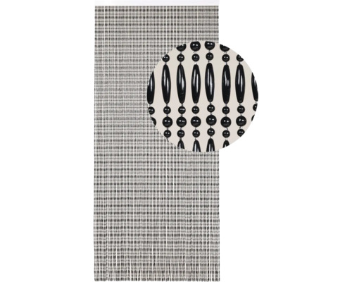 Dekoratívny korálkový záves s dizajnom z čiernych korálikov.